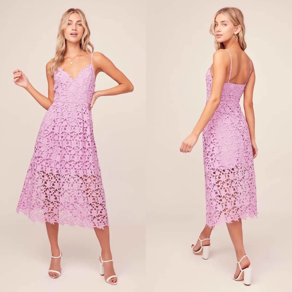 ASTR THE LABEL Light Orchid Lace A-line Midi Dress